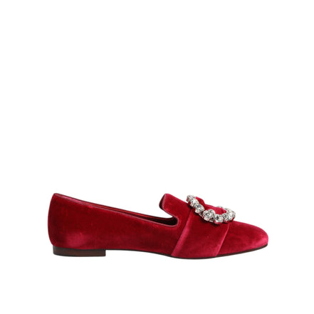 Dolce & Gabbana Red Velvet Crystal Buckle Loafers