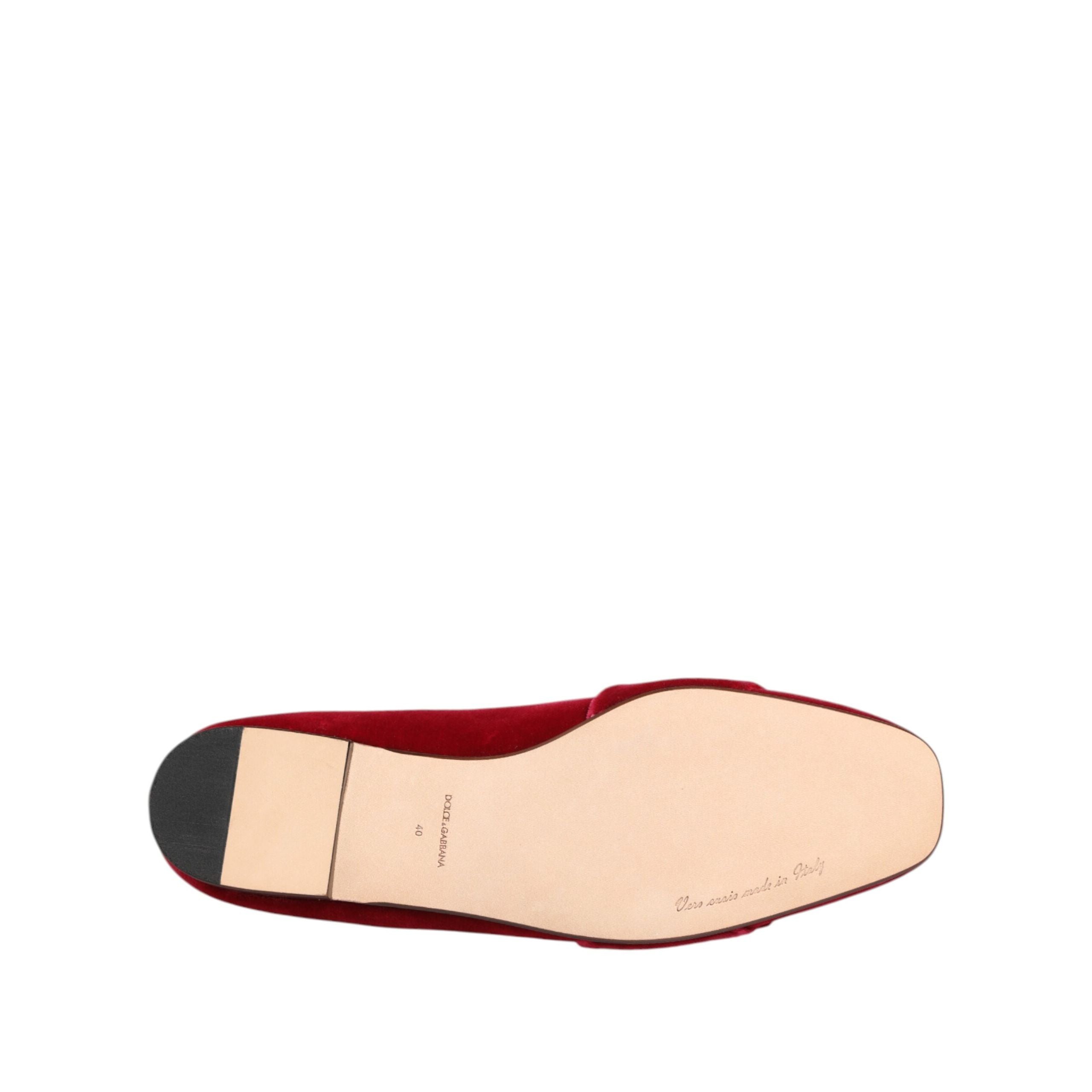 Dolce & Gabbana Red Velvet Crystal Buckle Loafers