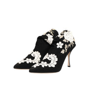 Dolce & Gabbana Black White Embroidered Jersey Stiletto Boots