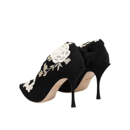 Dolce & Gabbana Black White Embroidered Jersey Stiletto Boots