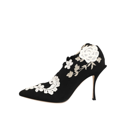 Dolce & Gabbana Black White Embroidered Jersey Stiletto Boots