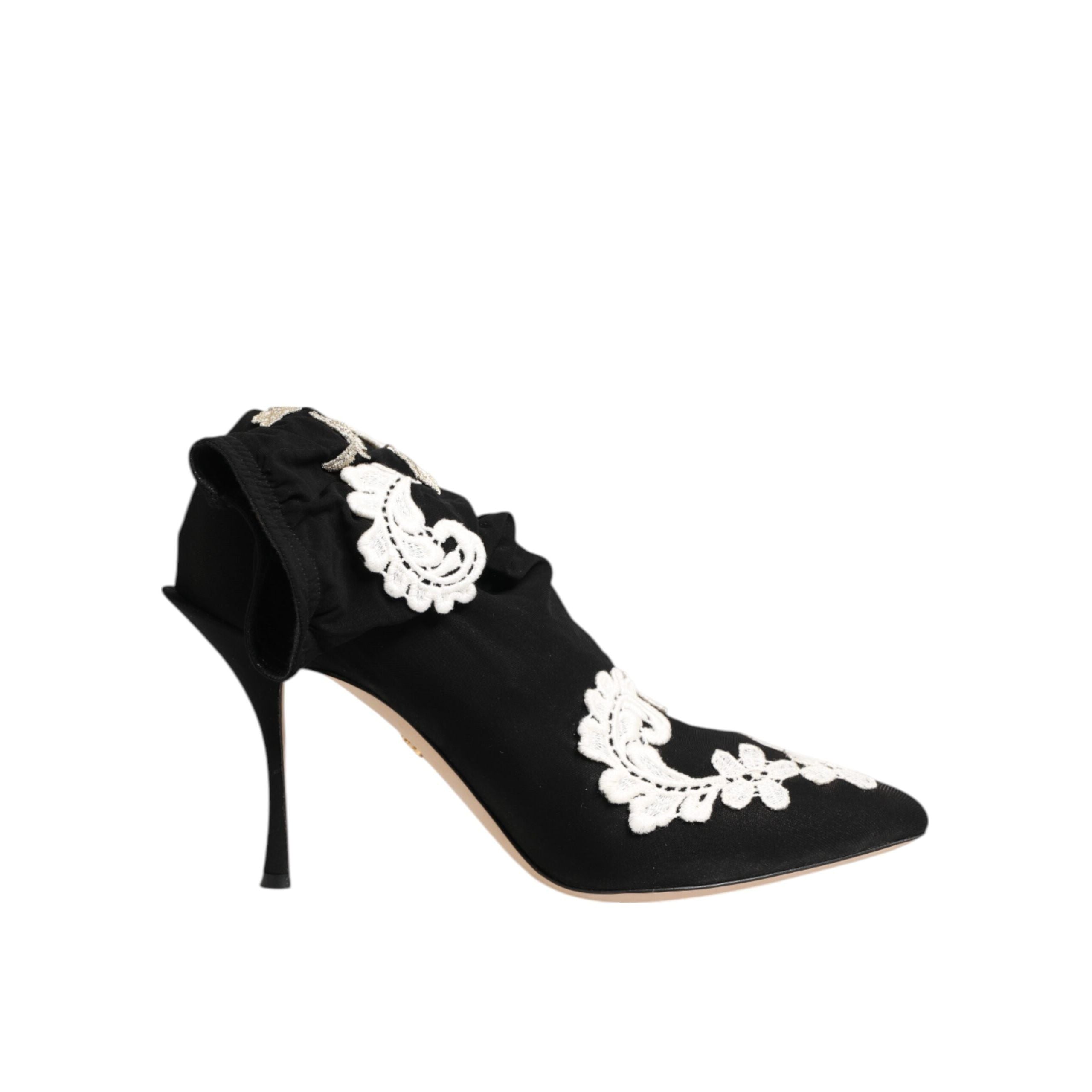 Dolce & Gabbana Black White Embroidered Jersey Stiletto Boots