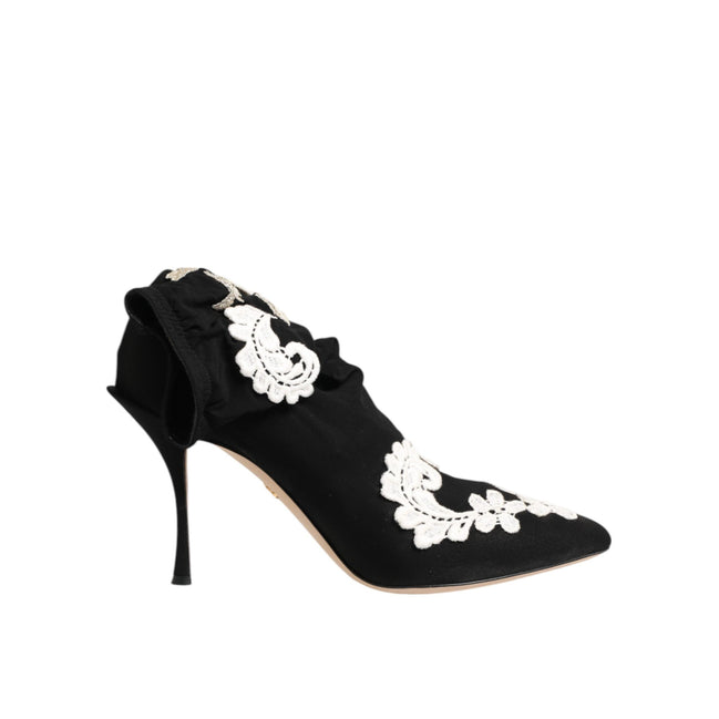 Dolce & Gabbana Black White Embroidered Jersey Stiletto Boots