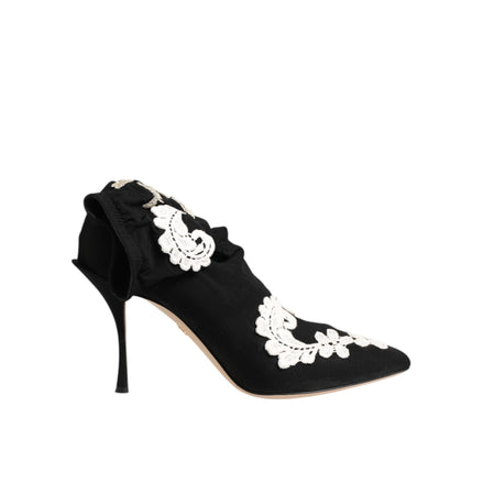 Dolce & Gabbana Black White Embroidered Jersey Stiletto Boots