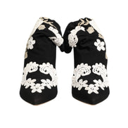 Dolce & Gabbana Black White Embroidered Jersey Stiletto Boots