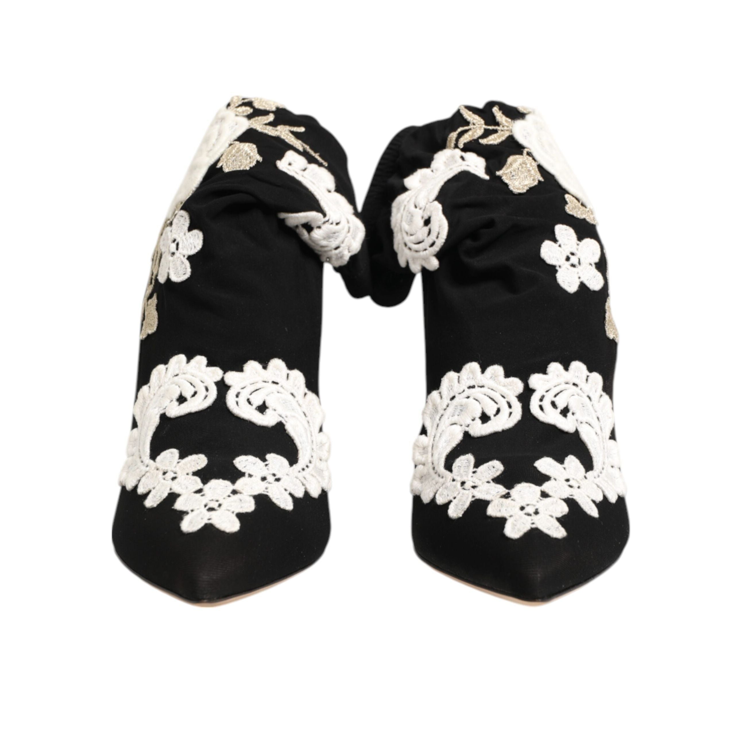 Dolce & Gabbana Black White Embroidered Jersey Stiletto Boots