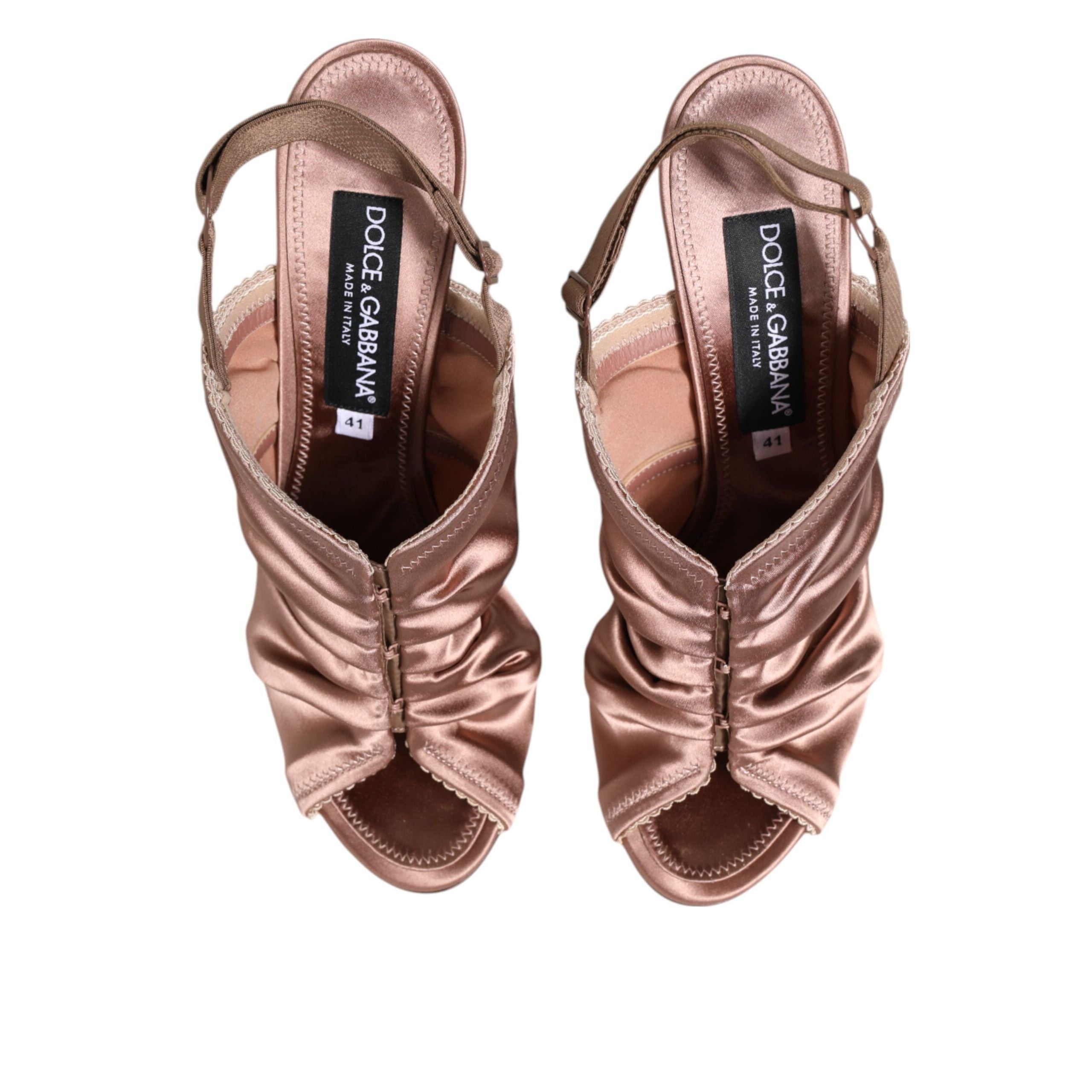 Sandale Dolce & Gabbana cu bareta la spate, din satin bronz, cu pliuri