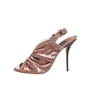 Sandale Dolce & Gabbana cu bareta la spate, din satin bronz, cu pliuri
