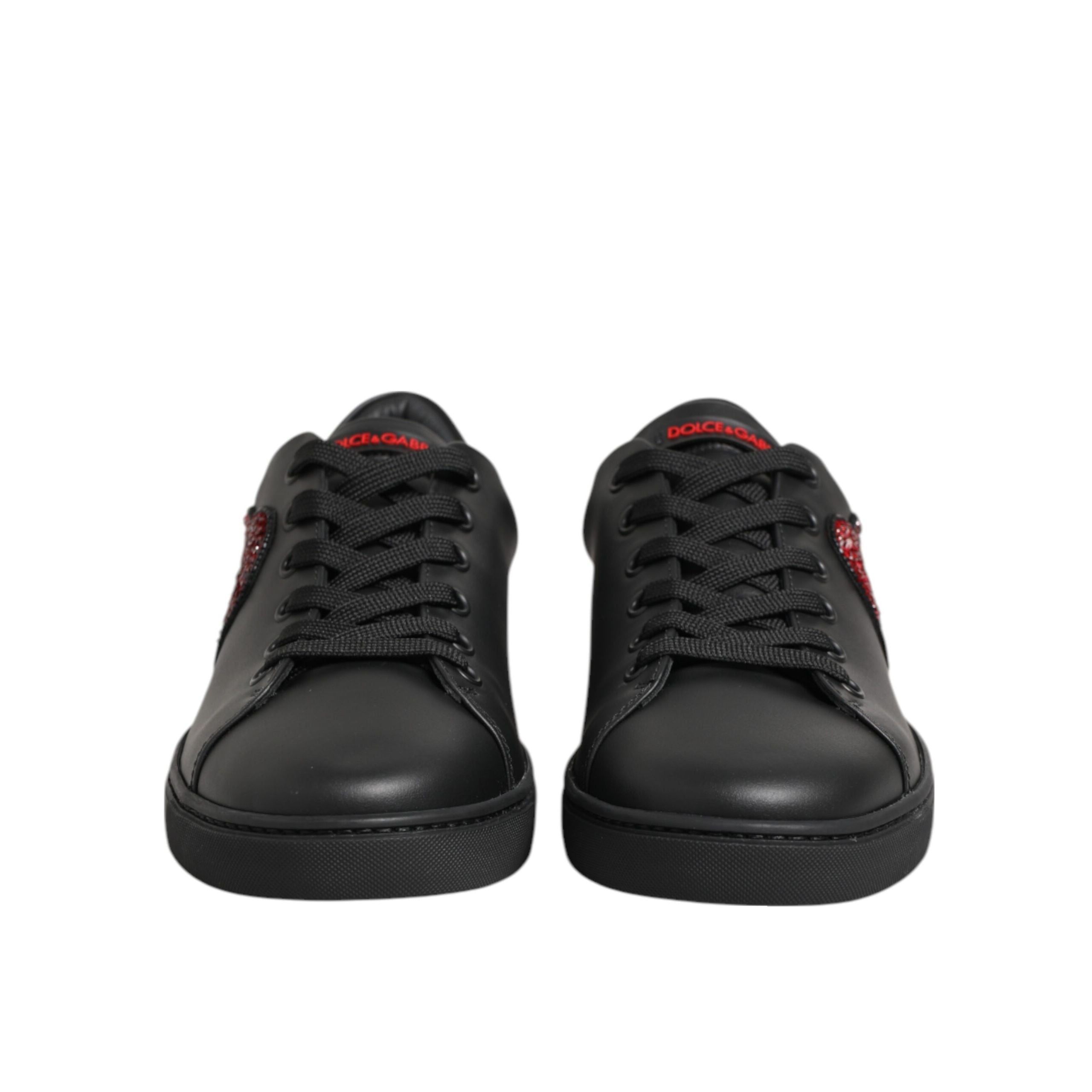 Dolce & Gabbana Adidași Joși cu Inimă de Cristal din Piele Neagră