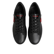 Dolce & Gabbana Adidași Joși cu Inimă de Cristal din Piele Neagră