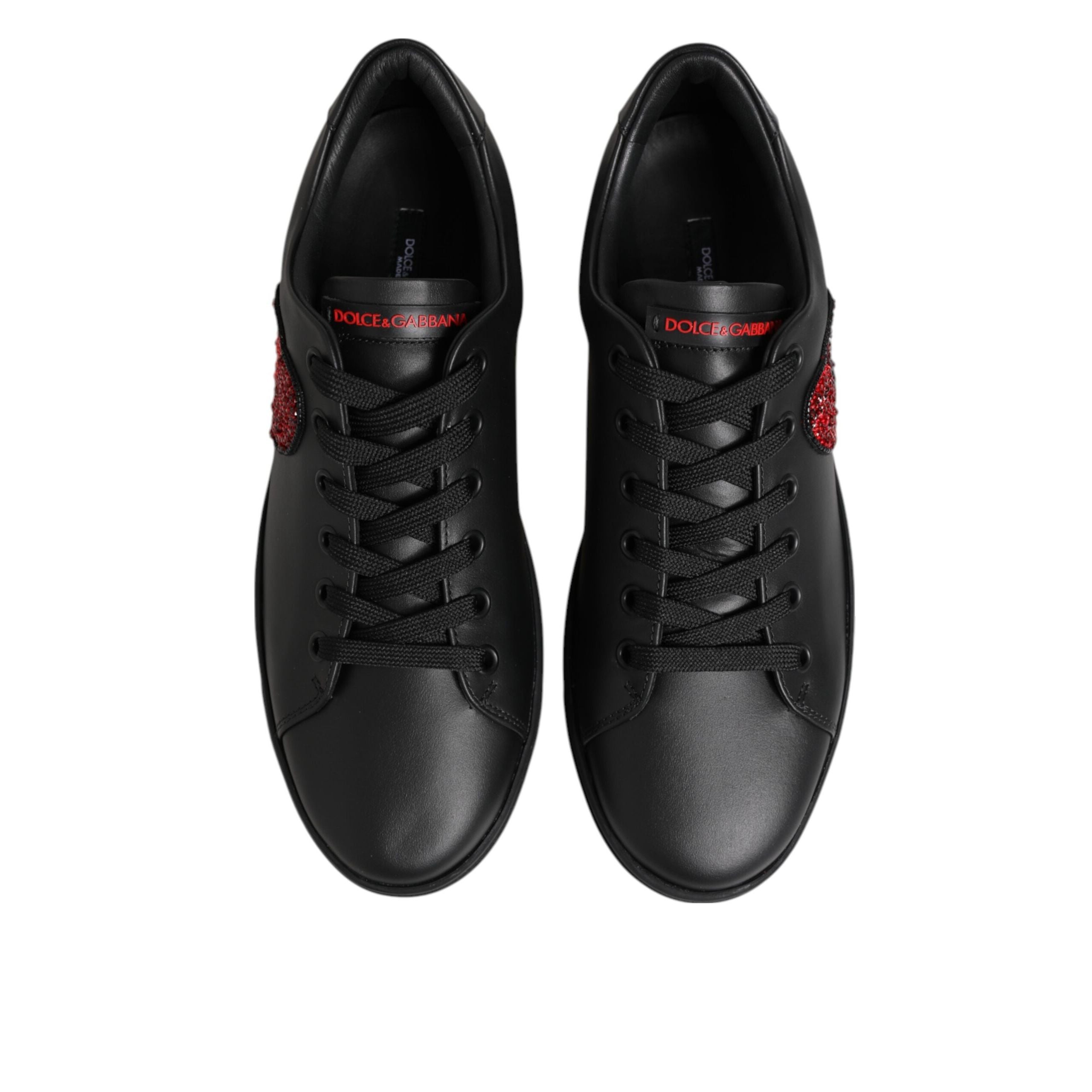 Dolce & Gabbana Adidași Joși cu Inimă de Cristal din Piele Neagră