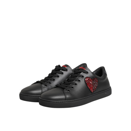 Dolce & Gabbana Adidași Joși cu Inimă de Cristal din Piele Neagră