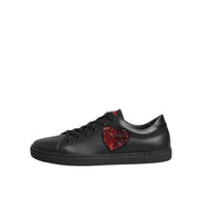 Dolce & Gabbana Adidași Joși cu Inimă de Cristal din Piele Neagră