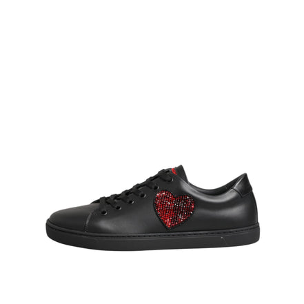 Dolce & Gabbana Adidași Joși cu Inimă de Cristal din Piele Neagră