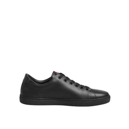 Sneakers low top Dolce & Gabbana negri din piele cu inimă de cristal