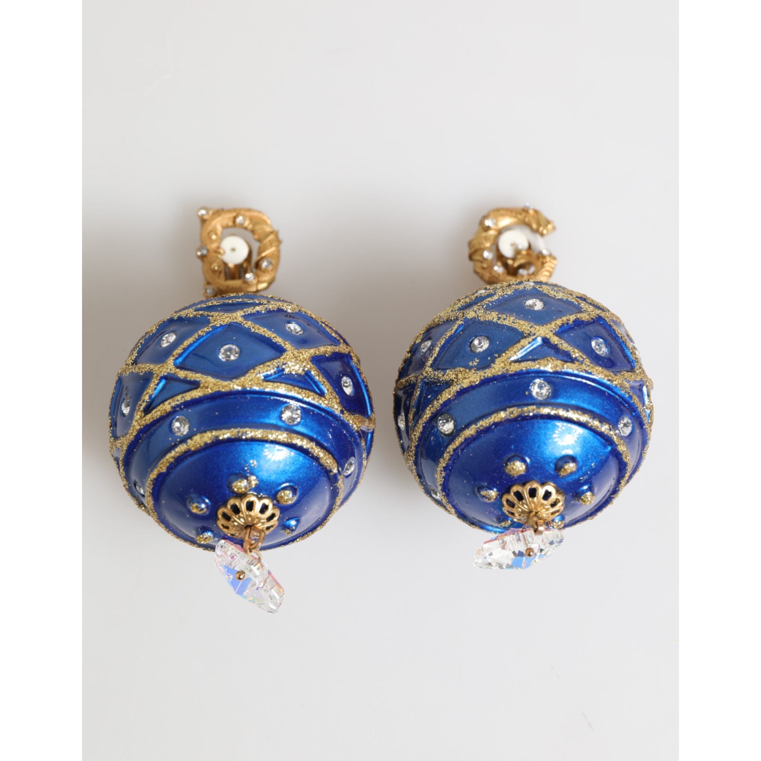 Dolce & Gabbana Cercei aurii tip clip-on din alamă cu bilă albastră de Crăciun și pandantiv cristal