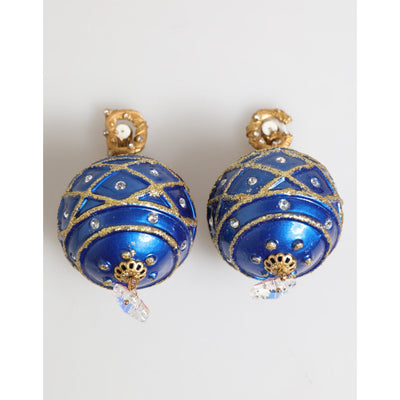 Dolce & Gabbana Cercei aurii tip clip-on din alamă cu bilă albastră de Crăciun și pandantiv cristal