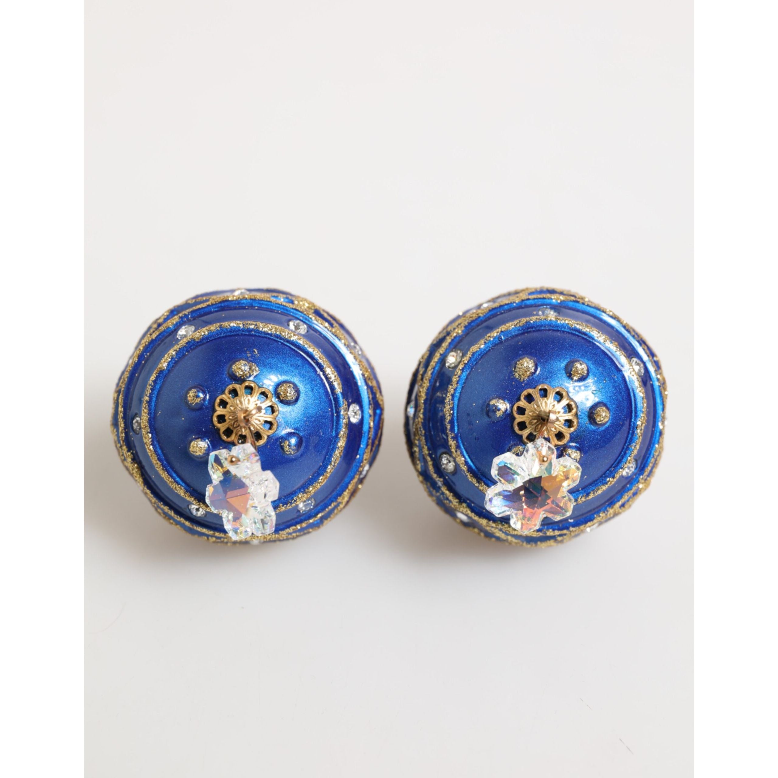 Dolce & Gabbana Cercei aurii tip clip-on din alamă cu bilă albastră de Crăciun și pandantiv cristal