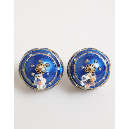 Dolce & Gabbana Cercei aurii tip clip-on din alamă cu bilă albastră de Crăciun și pandantiv cristal