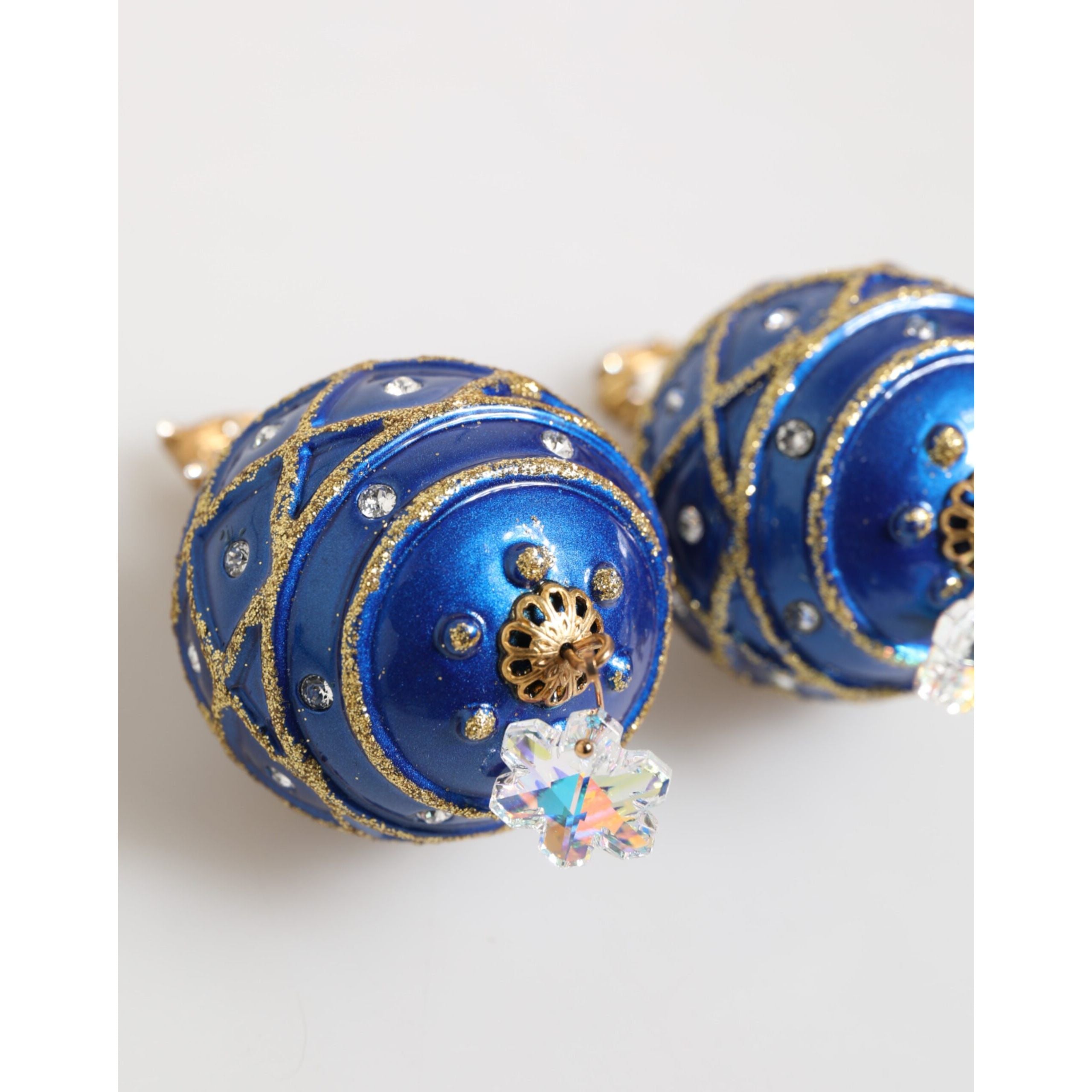Dolce & Gabbana Cercei aurii tip clip-on din alamă cu bilă albastră de Crăciun și pandantiv cristal