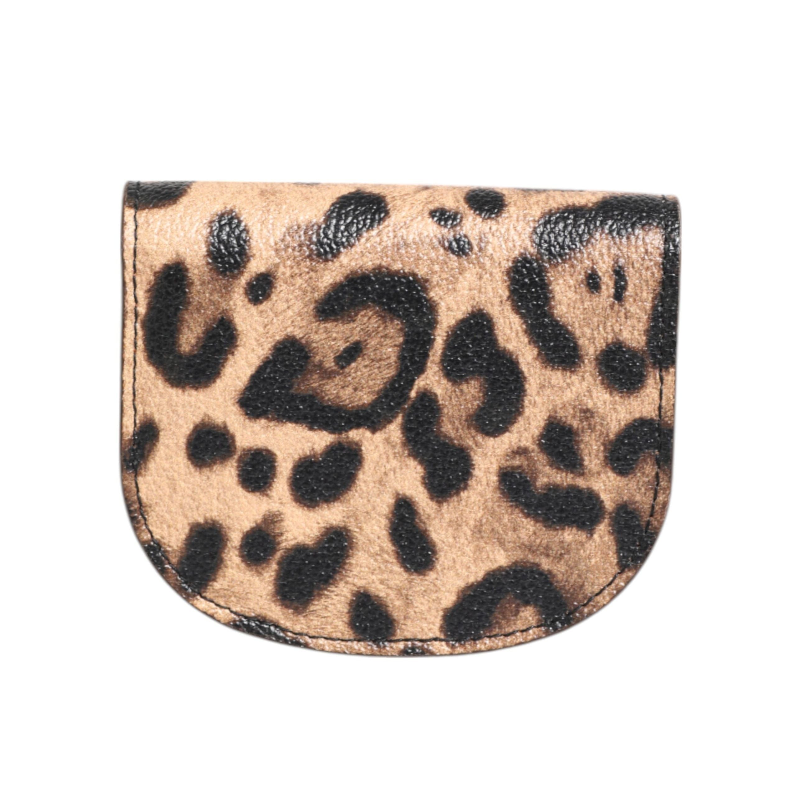 Portofel tip poșetă mică pentru monede Dolce & Gabbana, maro, cu imprimeu leopard