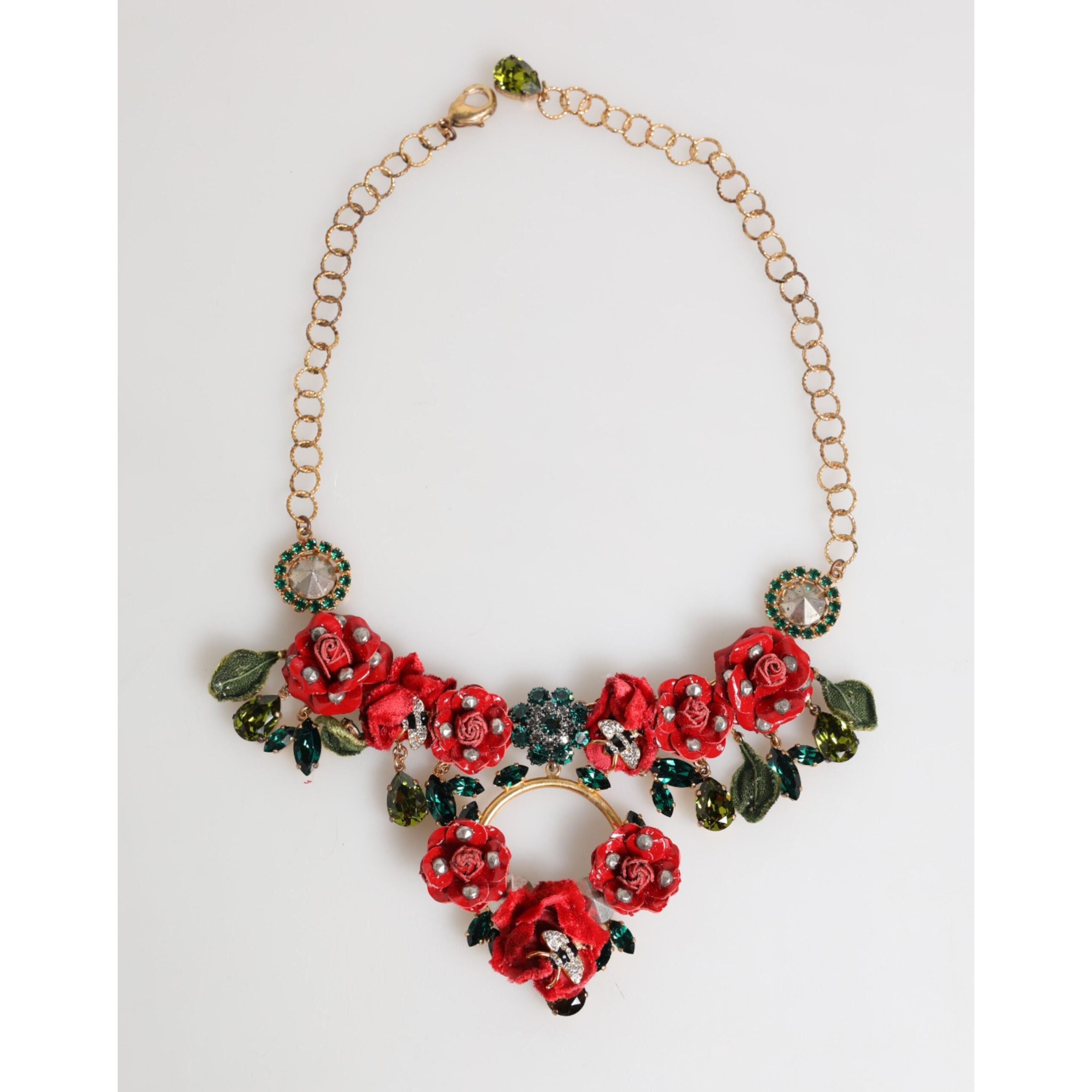 Colier statement Dolce & Gabbana cu trandafir roșu floral și cristale