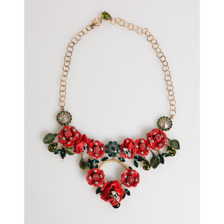 Colier statement Dolce & Gabbana cu trandafir roșu floral și cristale