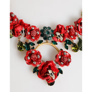 Colier statement Dolce & Gabbana cu trandafir roșu floral și cristale