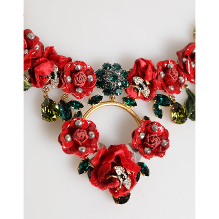 Colier statement Dolce & Gabbana cu trandafir roșu floral și cristale