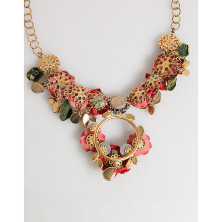 Colier statement Dolce & Gabbana cu trandafir roșu floral și cristale