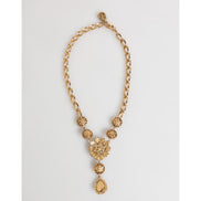 Dolce & Gabbana Gold Brass Crystal Pearl Purple Floral Pendant Jewelry Necklace