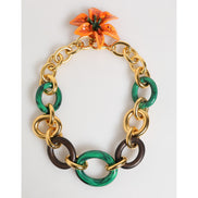 Dolce & Gabbana Multicolor Gold Brass Tiger Lily Floral Chai Necklace