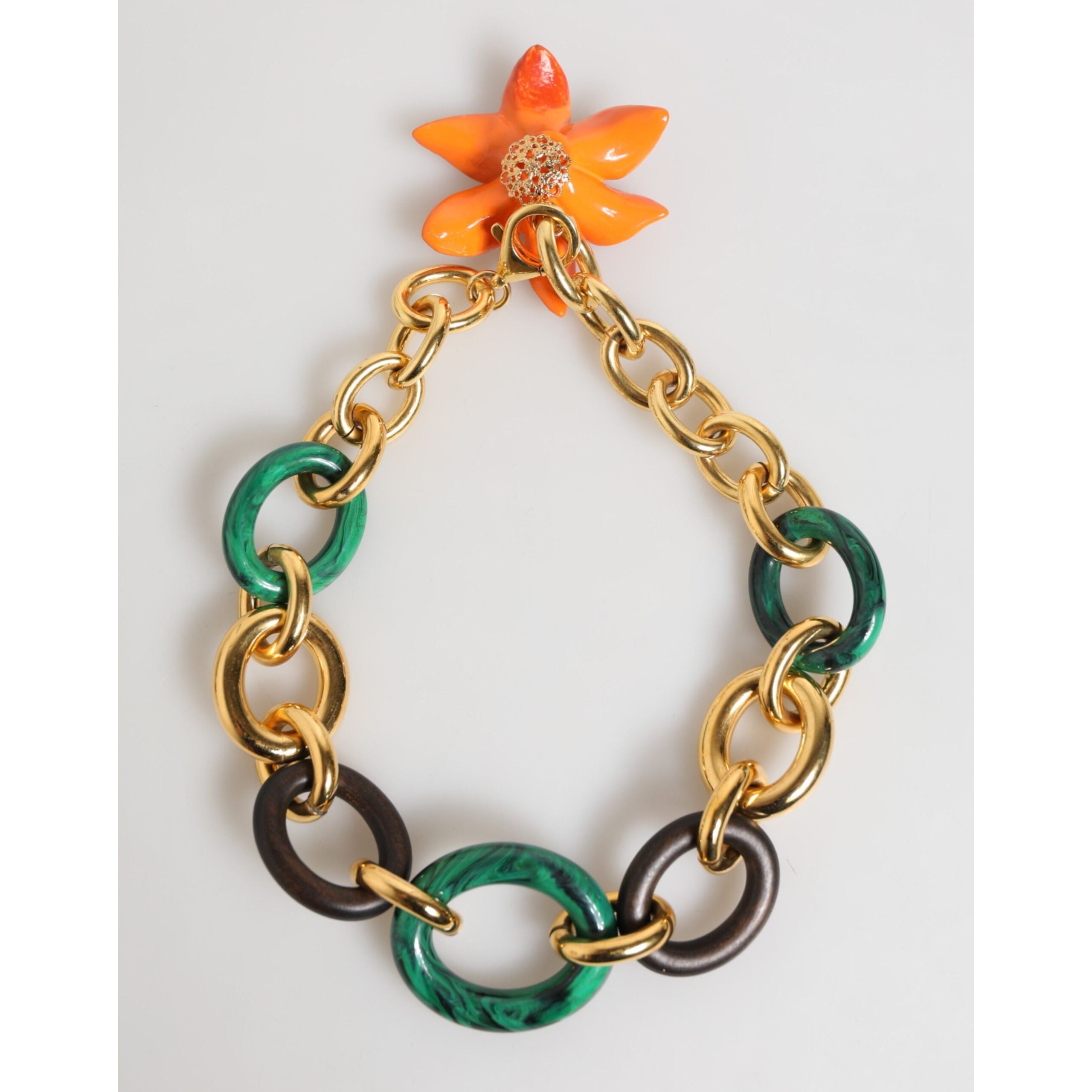 Dolce & Gabbana Multicolor Gold Brass Tiger Lily Floral Chai Necklace