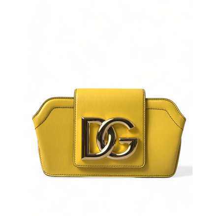 Dolce & Gabbana Yellow Smooth Leather DG Logo Clutch Crossbody Case Bag