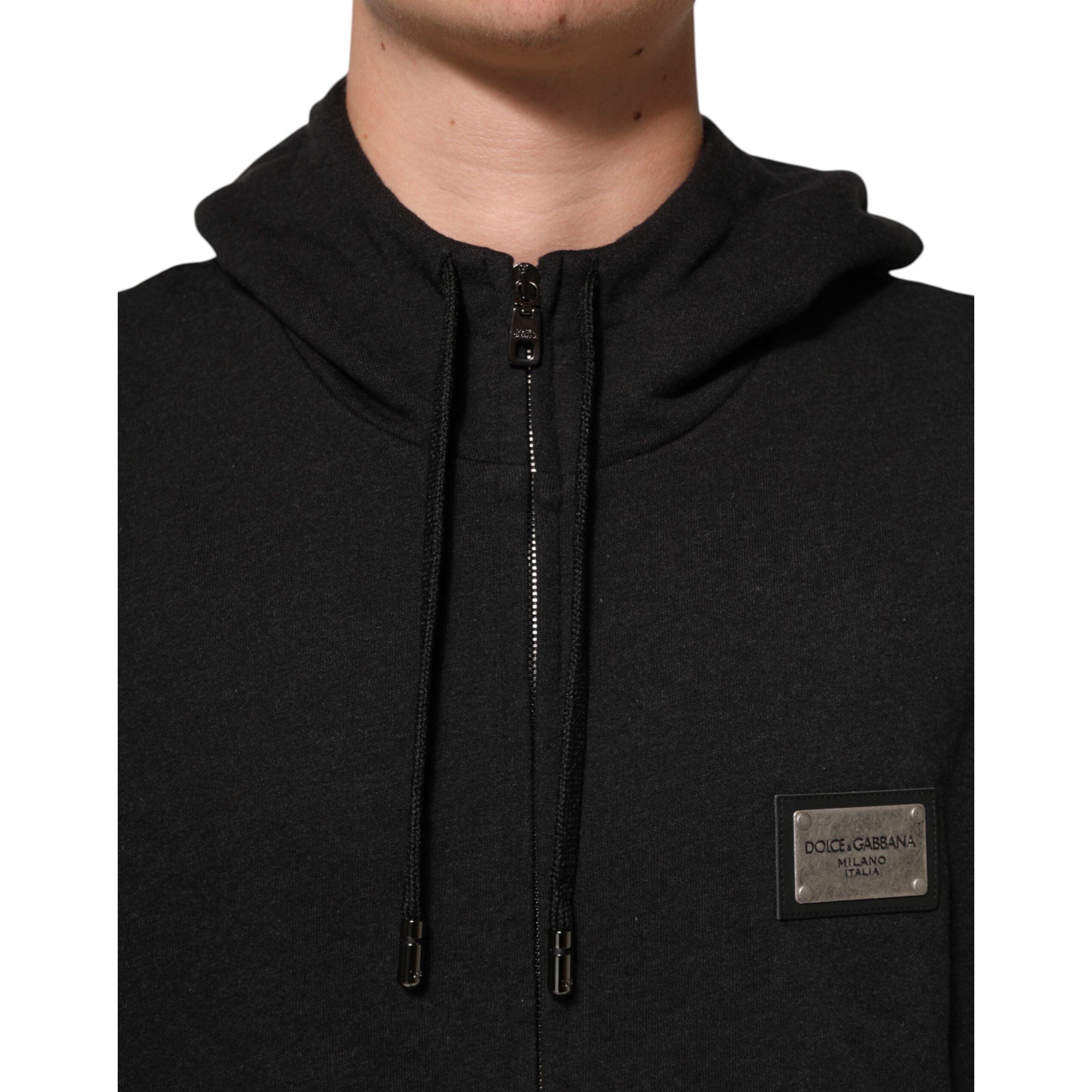Dolce & Gabbana Black Full-Zip Logo Hooded Sweatshirt