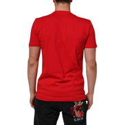 Tricou din bumbac cu decolteu la baza gâtului Dolce & Gabbana Red Goodluck 2023