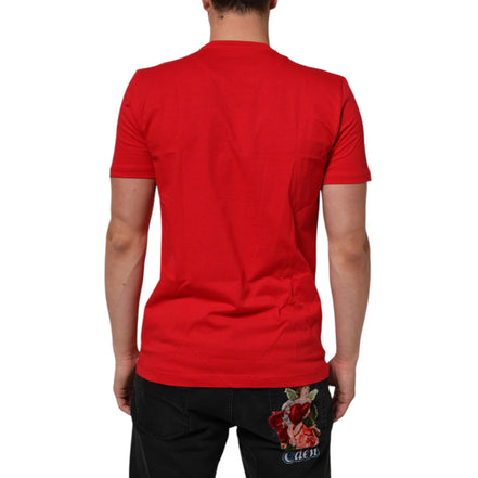 Tricou din bumbac cu decolteu la baza gâtului Dolce & Gabbana Red Goodluck 2023