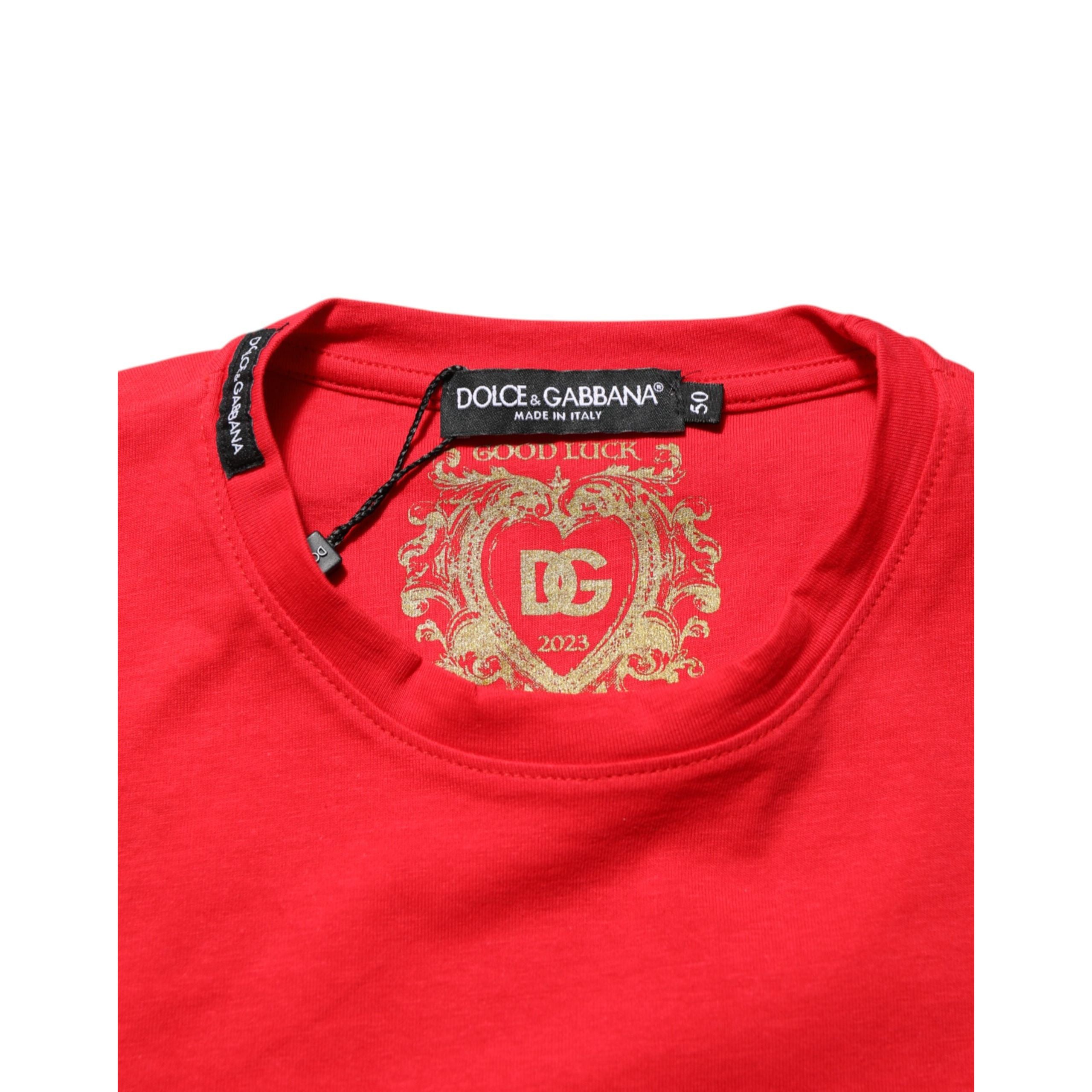 Tricou din bumbac cu decolteu la baza gâtului Dolce & Gabbana Red Goodluck 2023