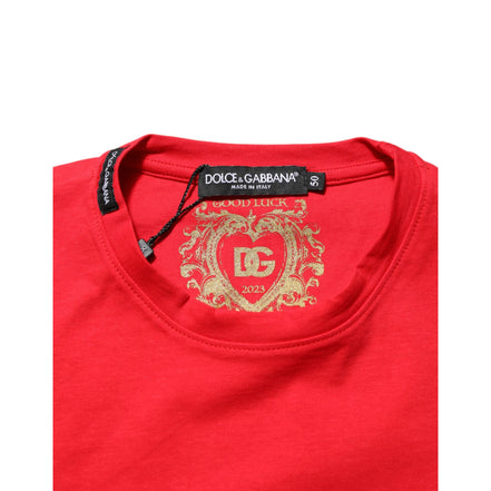 Tricou din bumbac cu decolteu la baza gâtului Dolce & Gabbana Red Goodluck 2023