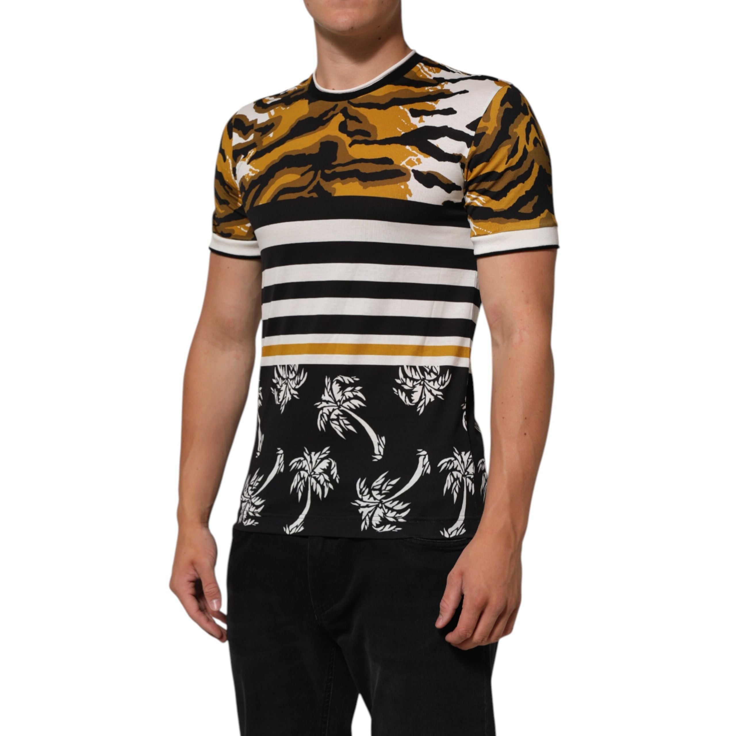 Tricou Dolce & Gabbana cu decolteu la baza gâtului, multicolor, Leopard Palm Leaf