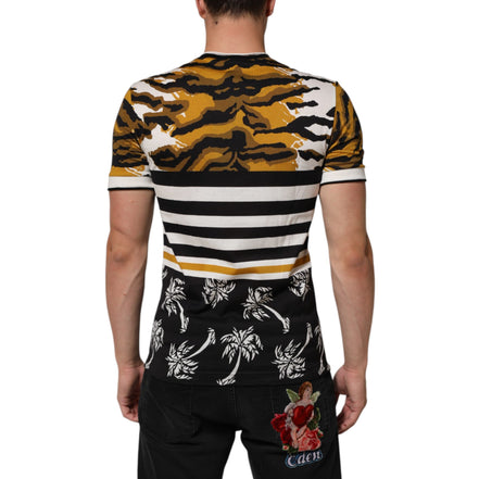 Tricou Dolce & Gabbana cu decolteu la baza gâtului, multicolor, Leopard Palm Leaf