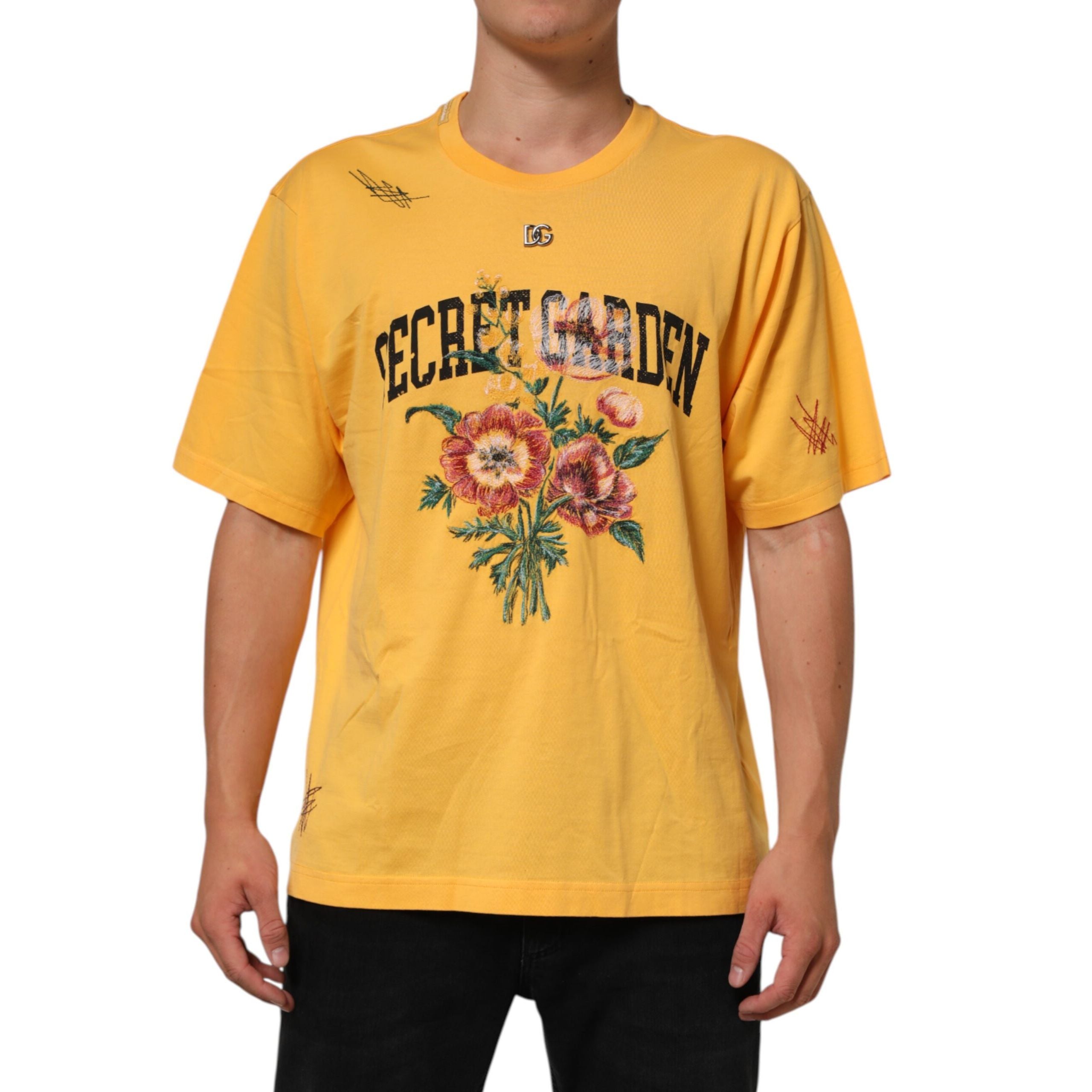 Dolce & Gabbana Yellow Secret Graden Floral Cotton CrewNeck T-shirt