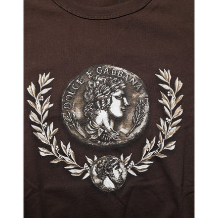 Dolce & Gabbana Brown Coin Laurel Print Crew Neck T-shirt