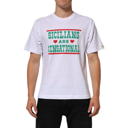 Tricou Dolce & Gabbana din bumbac alb cu guler rotund și imprimeu grafic