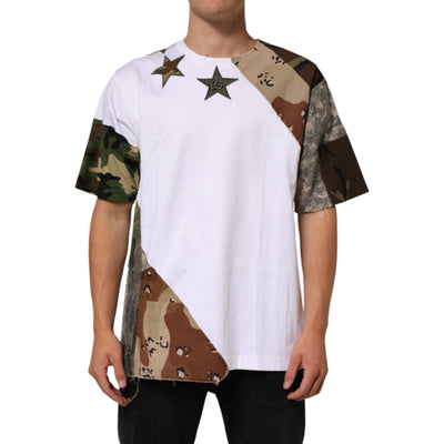Tricou Dolce & Gabbana din bumbac, alb, cu camuflaj patchwork