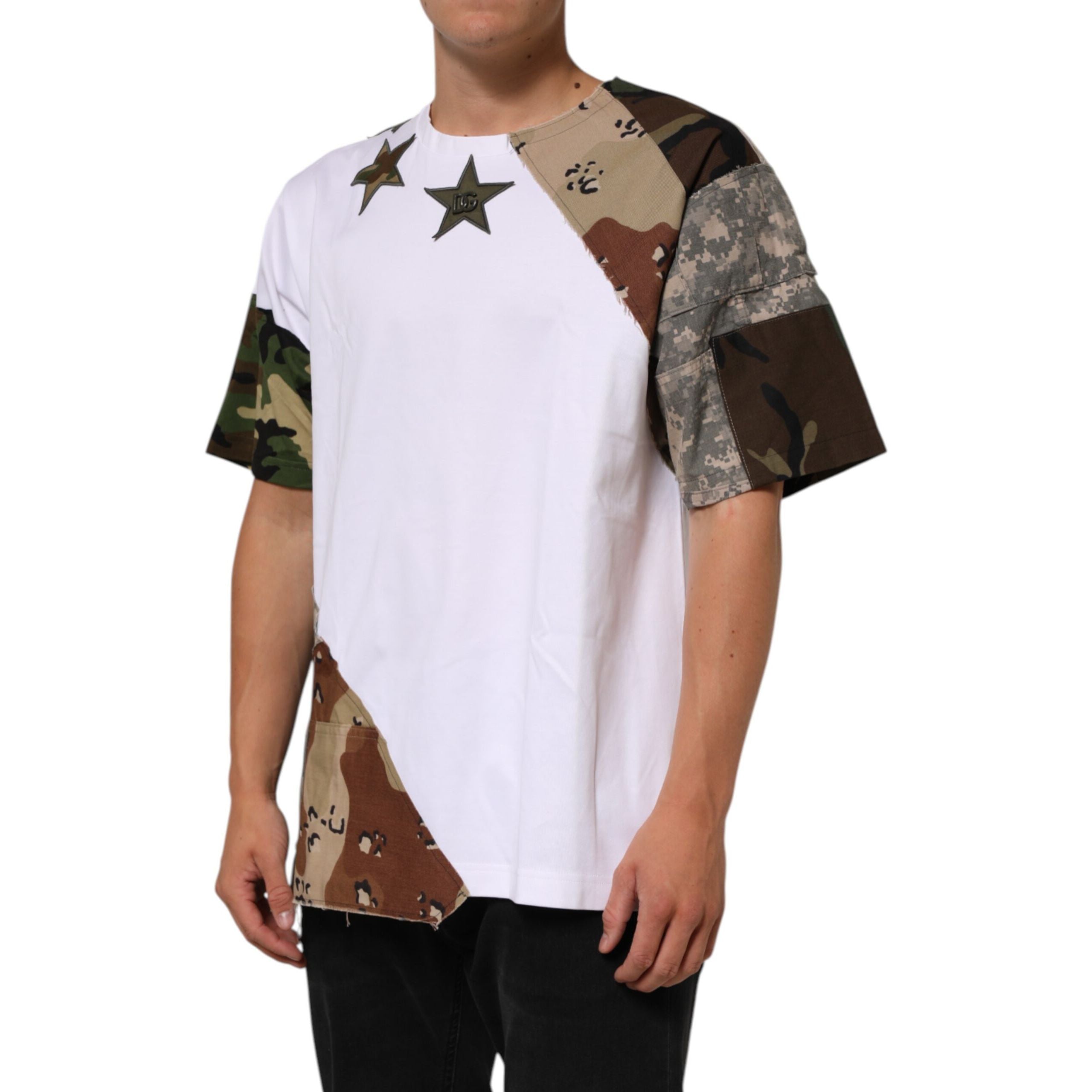 Dolce & Gabbana White Camouflage Patchwork Cotton T-shirt