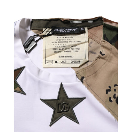 Dolce & Gabbana White Camouflage Patchwork Cotton T-shirt