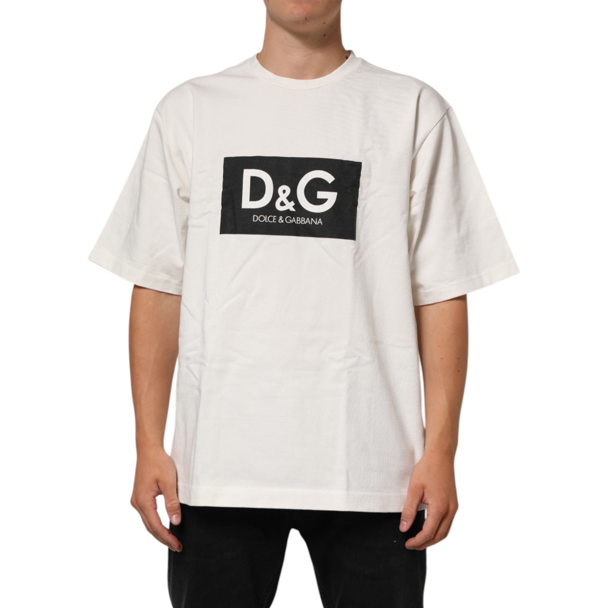 Dolce & Gabbana White Logo Print Cotton Crew Neck T-Shirt