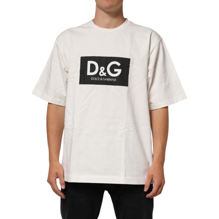 Dolce & Gabbana White Logo Print Cotton Crew Neck T-Shirt