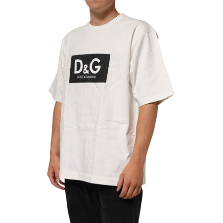 Dolce & Gabbana White Logo Print Cotton Crew Neck T-Shirt